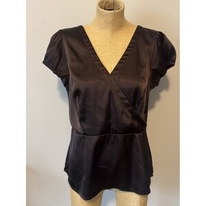 Y2K Cato Brown Short Sleeve Baby Doll Top blouse Shiny Satin Brown Size Large
